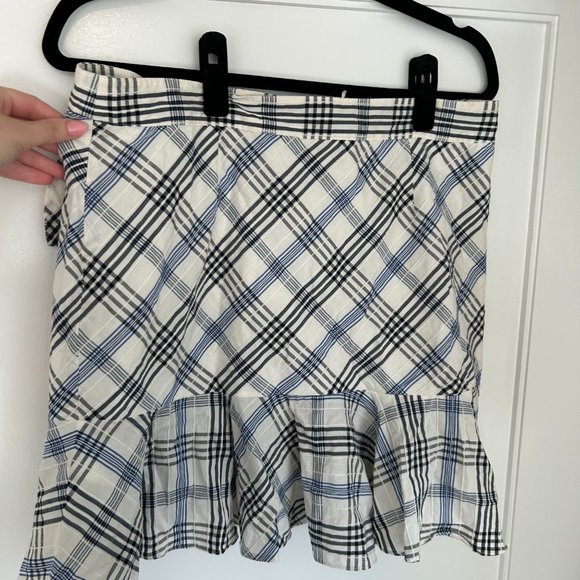NWT Veronica Beard Kaia Check Ruffle Tie-waist Mini Skirt Sz 12 Blue Plaid - Picture 10 of 11